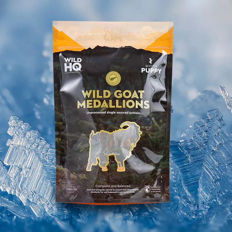 Kosteuden- ja hapenkestävä pakastettu koiranruokapussi